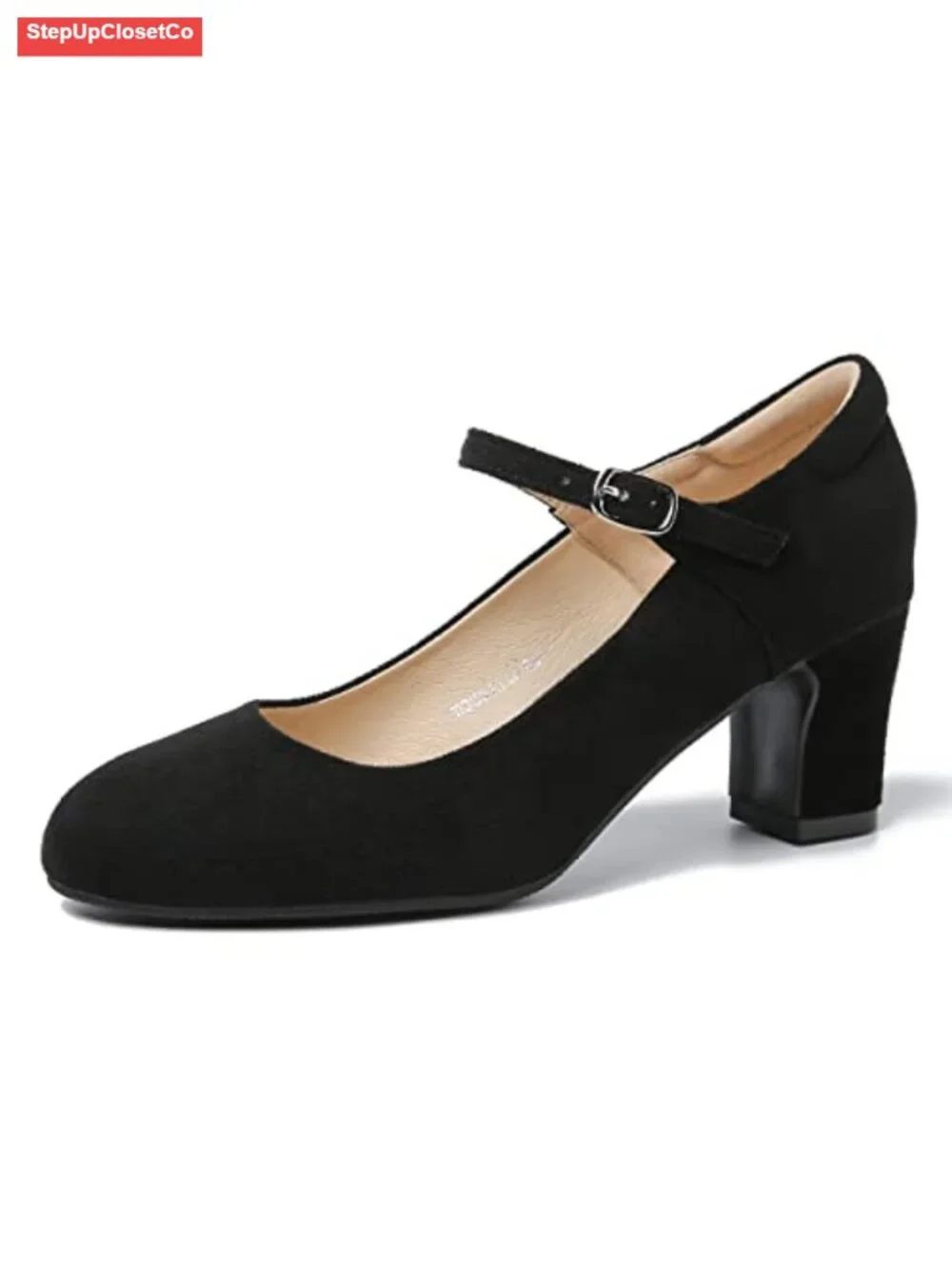 Women's Mary Jane Block Heel Pumps Round Toe Chunky Heels Synthetic